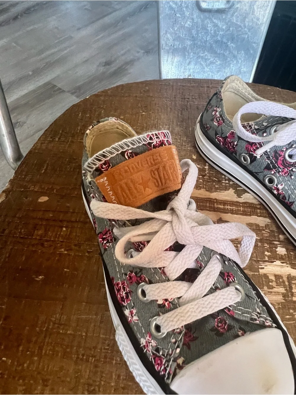 Converse Kids Floral Green Canvas Sneakers with Pink Rose Print
